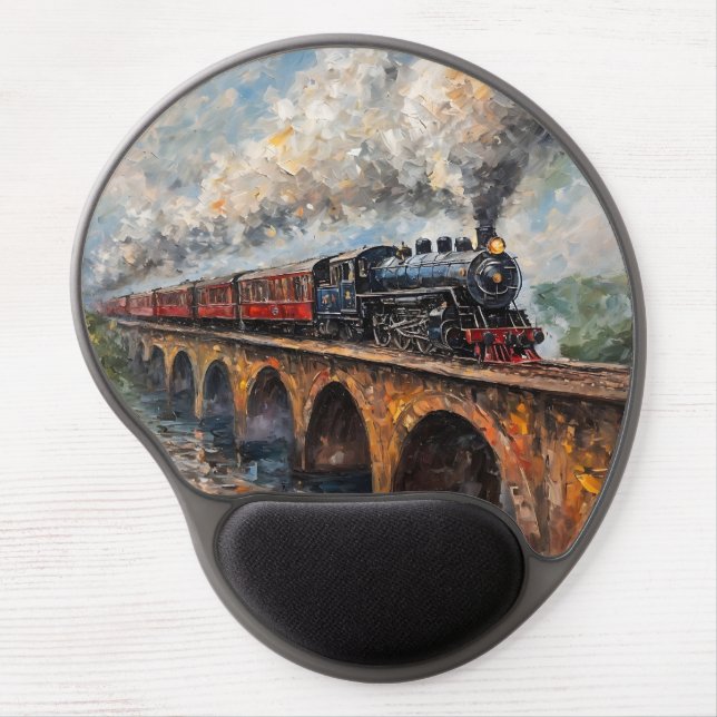 Steam Train on a Bridge - Oil Painting Gel Mouse Pad (Front)