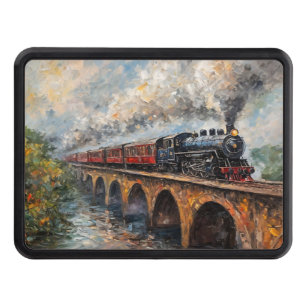 Steam Train on a Bridge - Oil Painting Hitch Cover