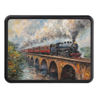 Steam Train on a Bridge - Oil Painting Hitch Cover