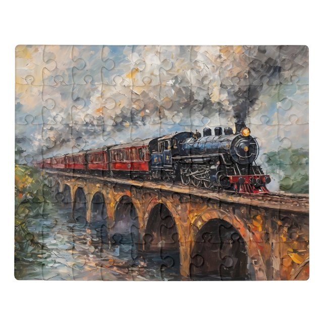 Steam Train on a Bridge - Oil Painting Jigsaw Puzzle (Puzzle Horizontal)