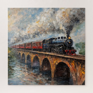 Steam Train on a Bridge - Oil Painting Jigsaw Puzzle