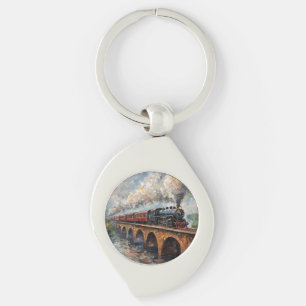 Steam Train on a Bridge - Oil Painting Keychain