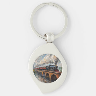 Steam Train on a Bridge - Oil Painting Keychain