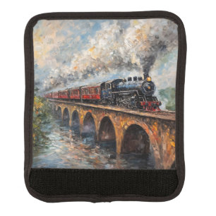 Steam Train on a Bridge - Oil Painting Luggage Handle Wrap