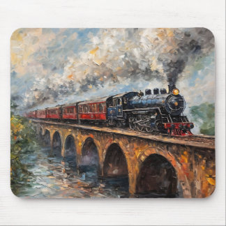 Steam Train on a Bridge - Oil Painting Mouse Pad