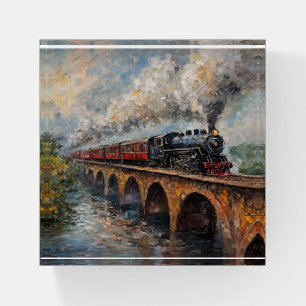 Steam Train on a Bridge - Oil Painting Paperweight