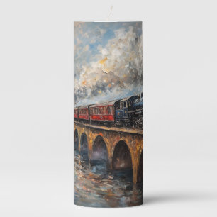 Steam Train on a Bridge - Oil Painting Pillar Candle