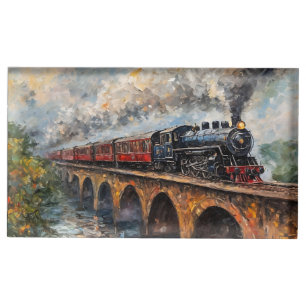 Steam Train on a Bridge - Oil Painting Place Card Holder