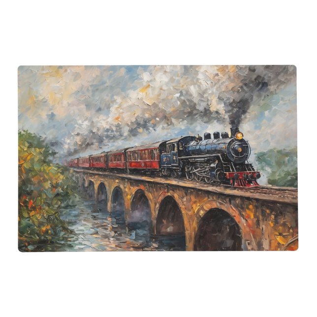 Steam Train on a Bridge - Oil Painting Placemat (Front)