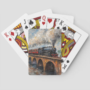 Steam Train on a Bridge - Oil Painting Poker Cards