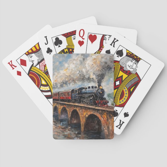 Steam Train on a Bridge - Oil Painting Poker Cards (Back)