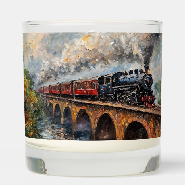 Steam Train on a Bridge - Oil Painting Scented Candle (Front)