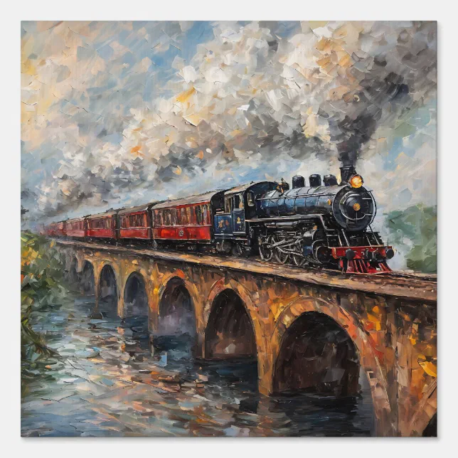 Steam Train on a Bridge - Oil Painting Sign | Zazzle