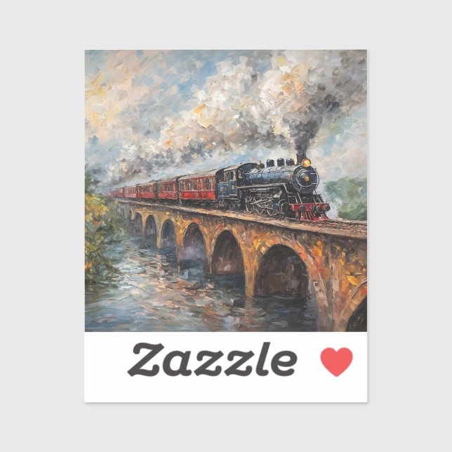 Steam Train on a Bridge - Oil Painting Sticker (Sheet)