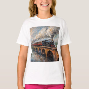 Steam Train on a Bridge - Oil Painting T-Shirt