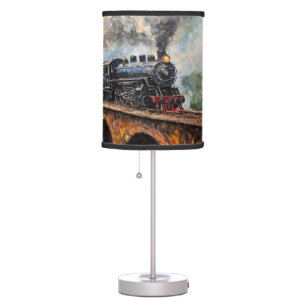 Steam Train on a Bridge - Oil Painting Table Lamp