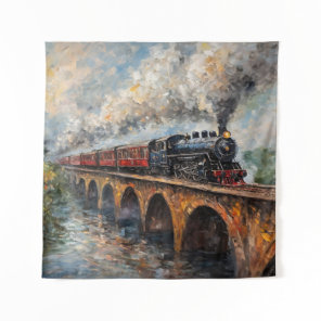 Steam Train on a Bridge - Oil Painting Tapestry