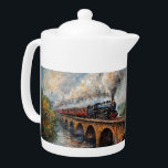 Steam Train on a Bridge - Oil Painting Teapot<br><div class="desc">Artwork by Brady Arnold</div>
