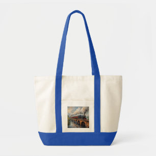 Steam Train on a Bridge - Oil Painting Tote Bag