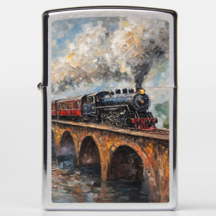 Steam Train on a Bridge - Oil Painting Zippo Lighter