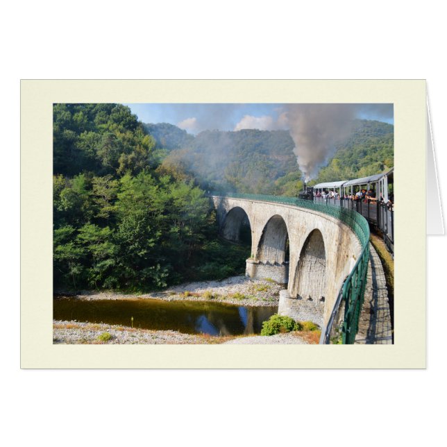Steam train on bridge in France card (Front Horizontal)