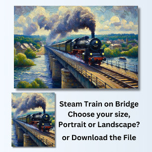 Steam Train on Bridge Painting Poster