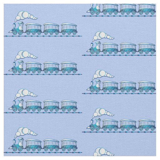 Steam Train on Light Blue  Fabric