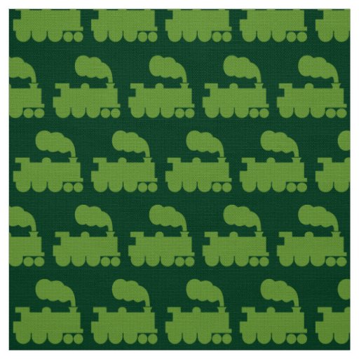 Steam Train Pattern - Avocado on Dark Green Fabric