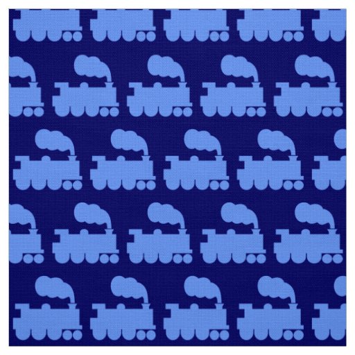 Steam Train Pattern - Baby Blue on Deep Navy Fabric