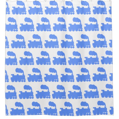 Steam Train Pattern _ Baby Blue on White Shower Curtain