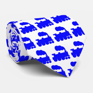 Steam Train Pattern - Blue on White Neck Tie