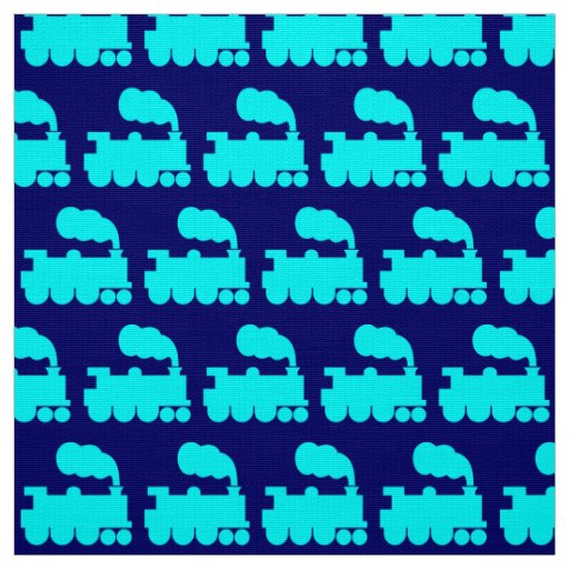 Steam Train Pattern - Cyan on Deep Navy 000066 Fabric