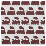 Steam Train Pattern - Dark Brown on White Fabric