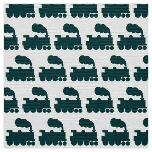 Steam Train Pattern - Dark Moss Green and White Fabric