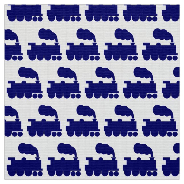 Steam Train Pattern - Deep Navy Blue and White Fabric (Swatch)