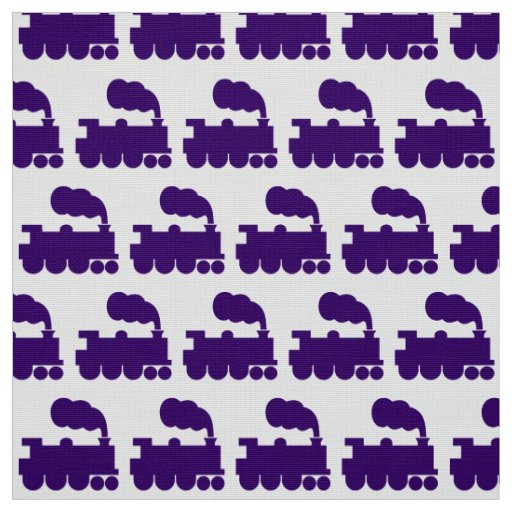 Steam Train Pattern - Deep Purple on White Fabric