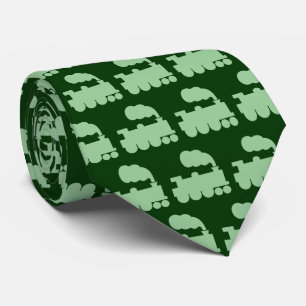 Steam Train Pattern - Faded Green on Dark Green Neck Tie