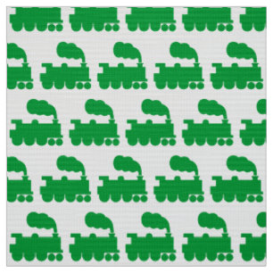 Steam Train Pattern - Grass Green and White Fabric