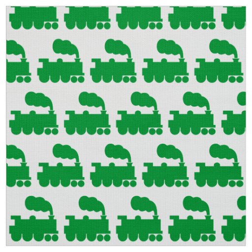 Steam Train Pattern - Grass Green and White Fabric