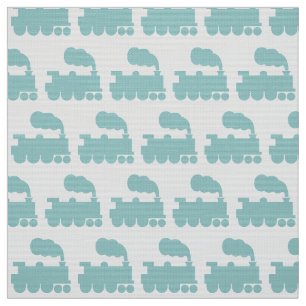 Steam Train Pattern - Lt Blue Green and White Fabric