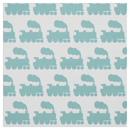 Steam Train Pattern - Lt Blue Green and White Fabric