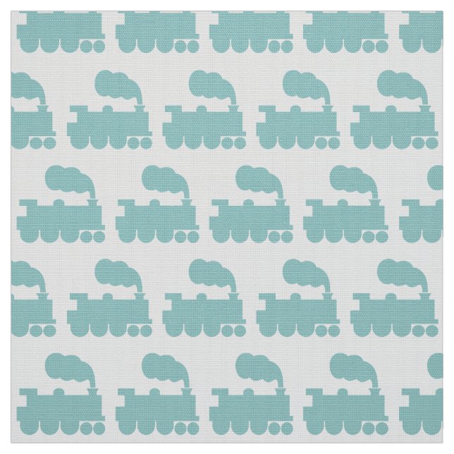 Steam Train Pattern - Lt Blue Green and White Fabric (Swatch)