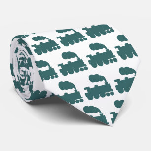Steam Train Pattern - Moss Green on White Tie