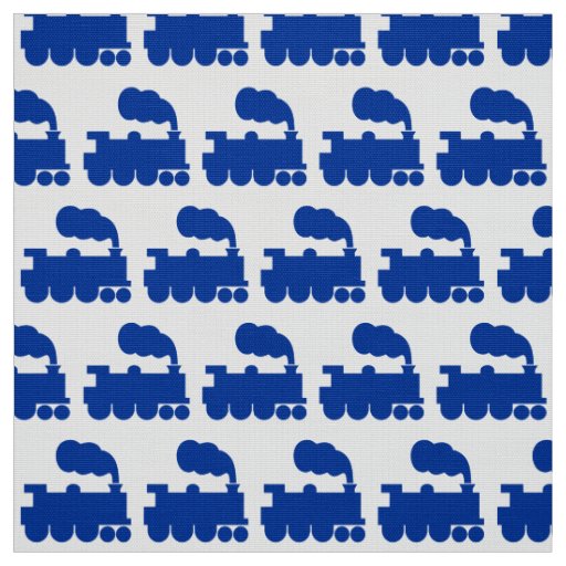Steam Train Pattern - Navy Blue and White Fabric