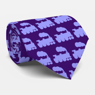 Steam Train Pattern - Pastel Blue on Deep Purple Tie