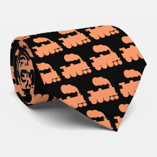 Steam Train Pattern - Peach on Black Neck Tie