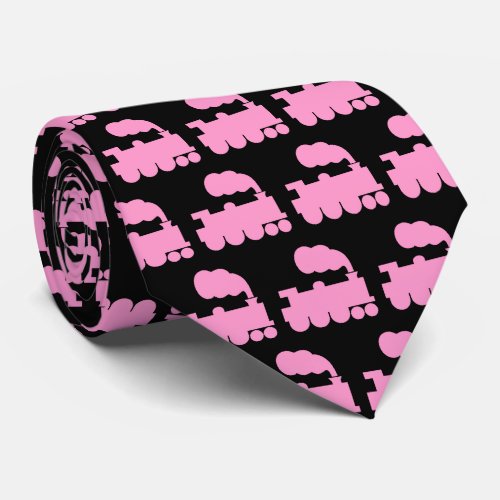 Steam Train Pattern _ Pink on Black Neck Tie