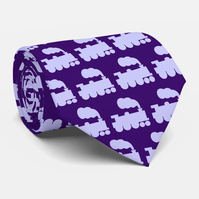 Steam Train Pattern - Powder Blue on Deep Purple Tie (Rolled)