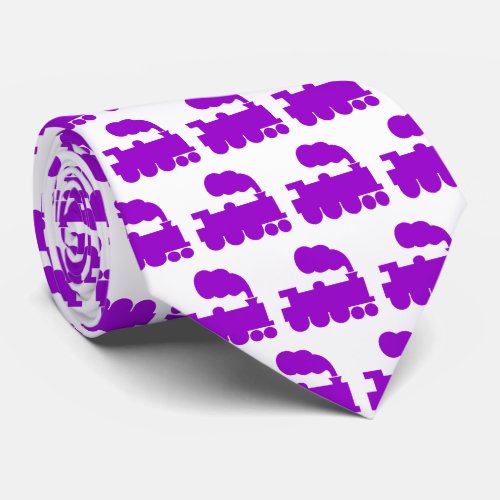 Steam Train Pattern _ Purple on White Neck Tie