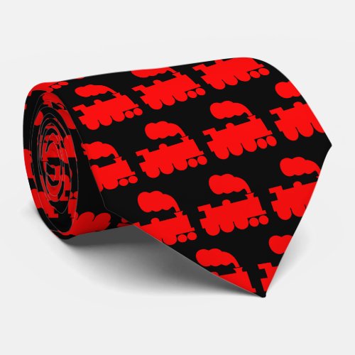 Steam Train Pattern _ Red on Black Tie